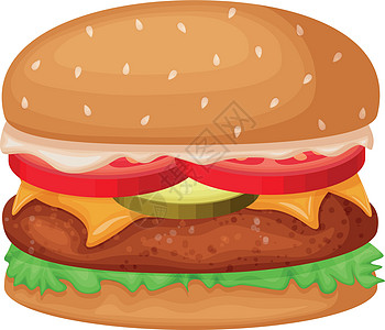 牛角三明治汉堡包 一个大汉堡包 里面有炸肉排 西红柿 黄瓜和奶酪 巨无霸 快餐 孤立在白色背景上的矢量图插画