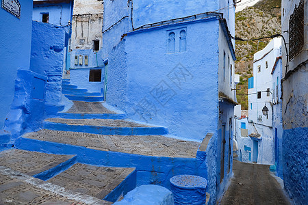 摩洛哥厨师街 摩洛哥街道蓝色旅行建筑楼梯文化遗产村庄房子地标图片