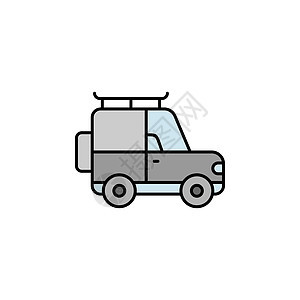 用于移动概念和网络应用程序插图的丛林元素 Thin 线 小线车轮运输旅游徽章冒险车辆标识速度卡车卡通片图片