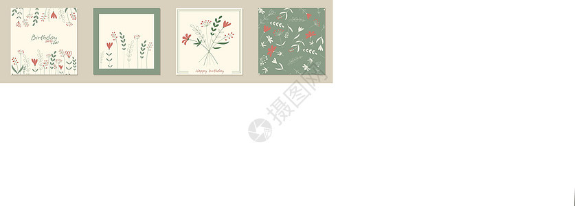 花花创意设计艺术叶子绘画装饰品墙纸白色卡片植物水彩插图图片