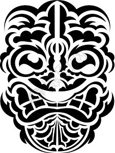 模式遮罩 传统图腾符号 波利尼西亚风格 白背景上的矢量插图文化艺术上帝标识打印情调古董羽毛面具热带图片