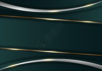 具有金线模板背景的绿色金属条纹 3D抽象背景 三维缩影图片