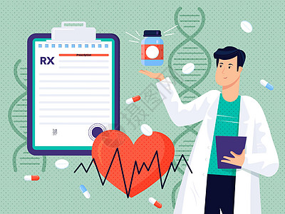 Rx 医疗处方 医生开药 疾病治疗药 止痛药 心脏病 药房控制向量的概念 不同的药物形式保险诊所药品文档软垫插图保健卫生药店签名图片