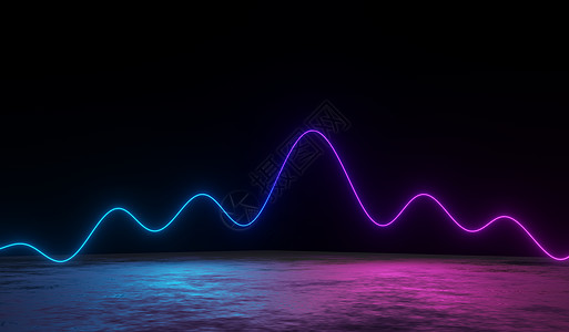 黑暗背景下 RGB 霓虹灯的 3d 渲染 抽象激光线显示在晚上 紫外光谱光束场景冲动游戏脉冲展示韵律音乐海浪蓝色电子产品插图图片