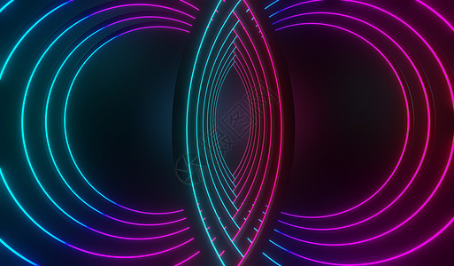 黑暗背景下 RGB 霓虹灯的 3d 渲染 抽象激光线显示在晚上 紫外光谱光束场景紫色全景舞蹈辉光海浪韵律游戏墙纸蓝色拱廊图片