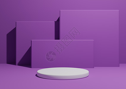 明亮的紫色 紫色 3D 渲染简单 最小的产品展示组合背景 背景中有一个讲台或展台和几何方形图片