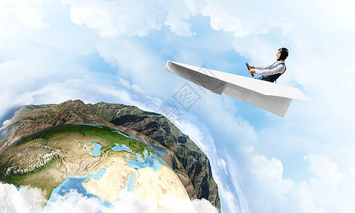 皮头盔驾驶造纸飞机飞行员蓝色旅游世界航空运输天空玩具天际皮革地球图片