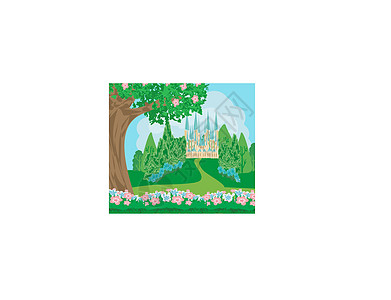 魔法仙子的故事公主城堡触摸花园花朵建筑寓言树木王国插图小说堡垒图片