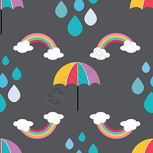 伞状 雨滴和彩虹冬季无缝模式设计图片