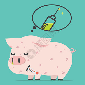 猪禽流感病是一种疫苗接种概念卡通片细线注射器漫画动物农场情感小猪艺术鼻子图片