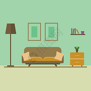 客厅室内 矢量横幅 设计一个带有沙发和装饰配件的舒适房间图片