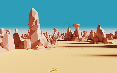 卡通岩石与沙沙沙漠 3D牵引渲染插图地形风景爬坡砂岩场景地面卡通片天空图片