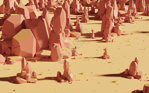卡通岩石与沙沙沙漠 3D牵引砂岩渲染地面土地地形沙丘灰尘侵蚀风景插图图片