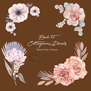 带有花花羽肉概念 水彩风格的布甲模板花束花园红色粉色树叶手绘玫瑰营销植物包装图片
