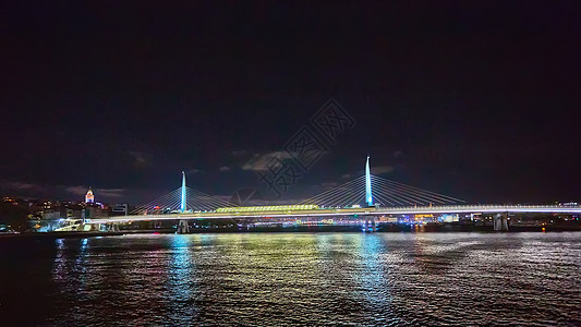 金角大桥 或哈利克大都会卡普鲁苏 在土耳其伊斯坦布尔日落蓝色加拉塔金角建筑乘客城市景观火车旅行图片