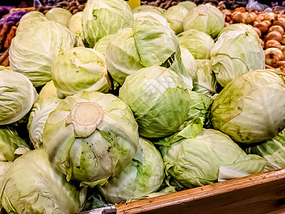 白卷心菜新鲜水果在商店的盒子里食物发芽蔬菜叶子饮食白色豆芽植物绿色沙拉图片