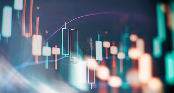技术价格图表和指标 蓝色主题屏幕上的红色和绿色烛台图表 市场波动 上下趋势 股票交易 加密货币背景木板制作人投资电脑交换生长金融图片