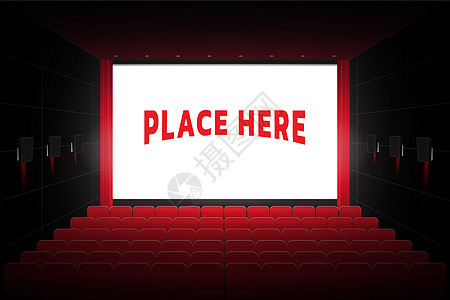 电影院厅大厅的图形矢量插图 无人参与 空座位可以将艺术放在屏幕上电影推介会房间娱乐卡通片剧院时间观众手表音乐会图片