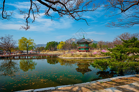 南朝鲜首尔庆博京贡宫香原江朝馆吸引力旅游旅行池塘凉亭建筑建筑学人工湖地标风景图片