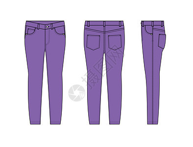 Skinny牛仔裤裤子矢量模板插图 紫色背景图片