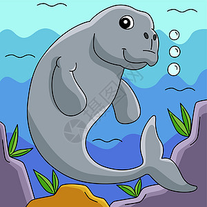 Dugong 动物有色漫画说明图片