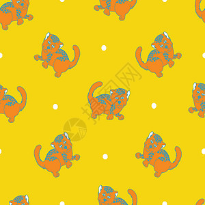 儿童的新形态是婴儿老虎和黄背景的波尔卡点图案图片