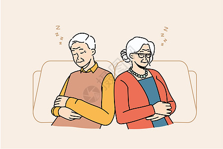 高级祖父母在睡觉的椅子上放松 感到疲累图片
