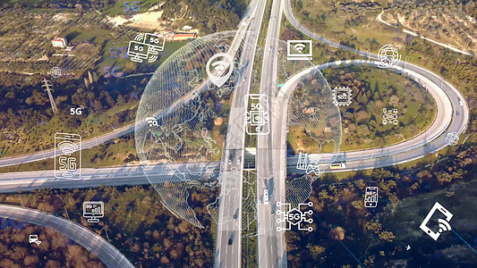 现代公路和数据技术概念 智能交通 ITS 智能交通系统 移动即服务网络定位经济城市路口创新图像导航车辆生长图片
