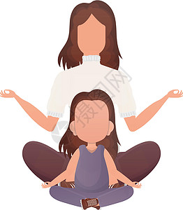 妈妈和女儿瑜伽 卡通风格 孤立 矢量实践活动家庭冥想女孩平衡女性童年运动成人图片