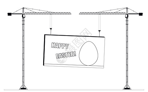 两座建筑塔起重机载着一个刻字 复活节庆典的构想工业设计工作插图倾斜机器维修建设服务白色图片