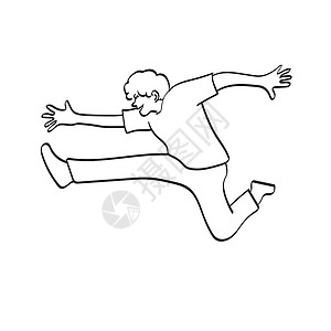 艺术线男子跳跃插图向量手 在白色背景上被孤立图片