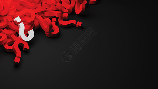 黑色背景上的问题标记 复制空间 3d商业插图解决方案白色困惑思考渲染问号红色图片