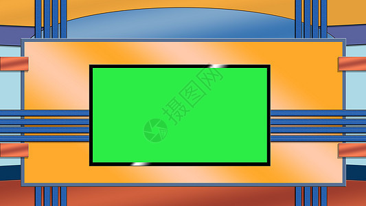 蓝和橙色电视演播室背景绿屏视频房间背景图片