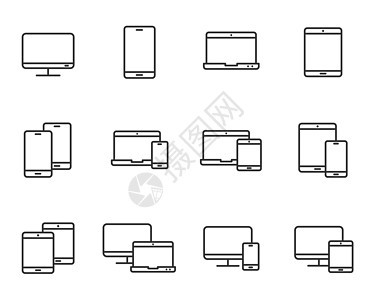 智能设备轮廓矢量图标集在白色背景上隔离 用于 web 移动和 ui 设计的智能设备技术平面图标药片软垫电脑细胞网络互联网触摸屏生图片