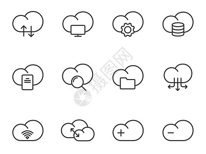 云计算轮廓图标隔离在白色背景上 用于 web 移动应用程序和 ui 设计的云计算技术和互联网数据存储矢量图标 网络业务设计图片