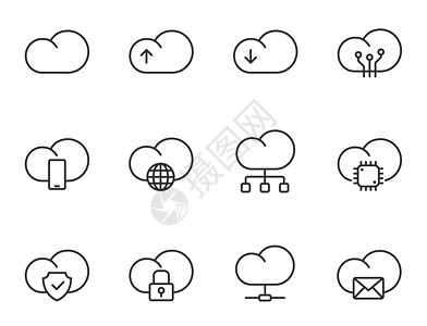 云计算轮廓图标隔离在白色背景上 用于 web 移动应用程序和 ui 设计的云计算服务和云存储技术图标 网络业务设计理念图片