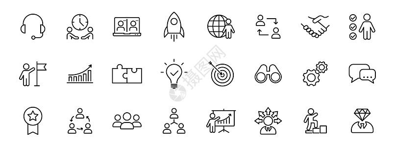 团队合作大纲矢量图标隔离在白色 为 web 和 ui 设计 移动应用程序和印刷产品设置的团队合作图标图片