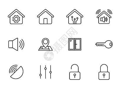 智能家居线矢量图标隔离在白色 为 web 移动应用程序 ui 设计和打印设置的智能家居图标图片