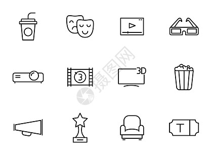 电影轮廓矢量图标隔离在白色 用于 web 和 ui 设计 移动应用程序和印刷产品的电影图标集图片