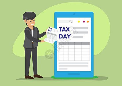 纳税日提醒概念 商务人士通过在线概念 在线纳税和报告提交税款 营业收入 矢量图图片