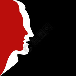 黑色背景下男人和女人的面孔轮廓在一起 红色和白色的颜色 矢量图图片