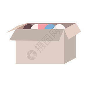 带有贵重物品的纸板盒半平面彩色矢量对象车库船运财产贮存捐款插图服务贴纸送货运输图片