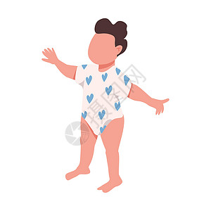 男婴穿着可爱的体服 有心的男婴半平面色向量字符孩子香椿连体衣服装服饰连衣裤衣服卧室婴儿男生图片
