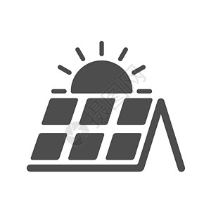 生态太阳能电池与太阳剪影矢量图标隔离在白色背景 用于网络 移动应用程序和用户界面设计的太阳能面板平面图标插画