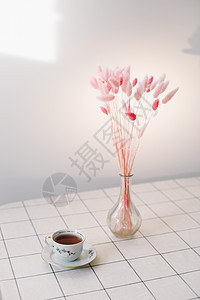 设计一个舒适的客厅 里面有花瓶 书本和茶杯中的干燥植物厨房植物学花朵静物花束房间杯子鲜花装饰平铺图片