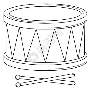 手打的鼓和鼓棒 震动乐器 面条风格 矢量图片