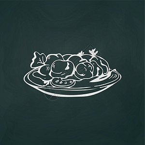 植物色拉薄白色线条 刻在纹理黑暗背景矢量烹饪沙拉餐厅叶子营养食物饮食网络酒吧菜单图片