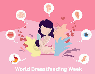 世界母乳喂养周家庭标签插图婴儿女性福利坡度全世界妈妈刻字背景图片