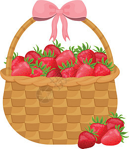 草莓篮子 草莓的夏天例证有篮子的 甜草莓 成熟的红色浆果 在白色背景上孤立的矢量图图片
