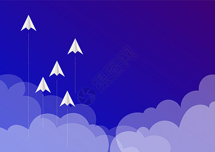 五架纸飞机飞上天空 云层环绕 代表实现目标 到达天际线的纸板飞机象征着成功完成项目海报图形海浪蓝色计算机环境季节墙纸庆典生长图片